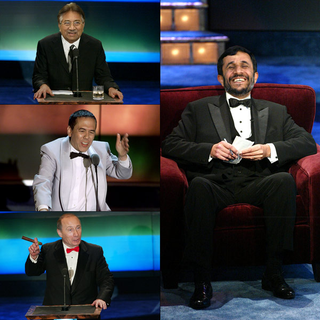 Musharraf, Gottfried, and Putin, left, zing Ahmadinejad, above.
